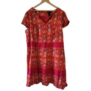 ASHLEY STEWART Red V-Neck Cap Sleeve Sheath Dress Sz 24 Stretch Fall Minimalist